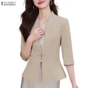 ZANZEA 女式韓版職場正式辦公室OL V領單扣四分之三袖合身西裝外套