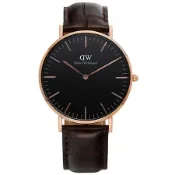 【Daniel Wellington】經典咖啡壓紋皮革腕錶-金框/36mm(DW00100140)
