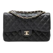 【CHANEL 香奈兒】經典JUMBO菱格粒紋牛皮金鍊COCO包(黑色)