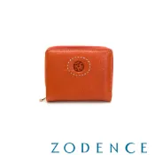 ZODENCE HAN義大利植鞣革時尚拉鍊短夾 橘紅