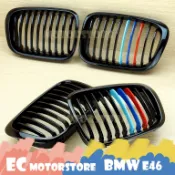 BMW E46 1998-2001年 4門 單槓 三色 亮黑 鼻頭 水箱護罩 水箱罩