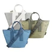 FURLA PIUMA 背帶繡字LOGO牛皮飾邊拉鍊式尼龍斜背托特包(中/多色)