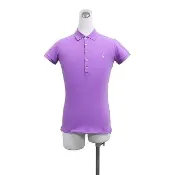 【RALPH LAUREN】POLO刺繡LOGO棉質5鈕釦領口短袖修身版POLO衫(女款/紫丁香)