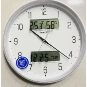 RHYTHM CLOCK日本麗聲雙顯LCD液晶溫濕度.月份.日期.星期 指針靜音掛鐘 型號：CFG728NR03【神梭鐘