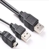 Mini usb轉usb 2.0帶輔助供電接移動硬碟雙頭USB二合一資料充電線