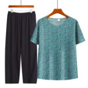 【中老年衣服】👵阿嬷衣服 短袖套裝 夏天 大尺碼 媽媽夏裝套裝中老年人40-50歲棉綢上衣奶奶夏季短袖T恤大碼兩件套