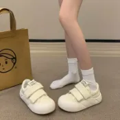全球選品1館 生活百貨 魔術貼女鞋一腳蹬上班工作廚房防滑鞋板鞋黑色運動鞋純黑老爹鞋子