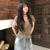 Sammi 韓國代購-東大門 正韓 蕾絲滾邊短袖上衣+小圍巾 飄帶 # 208