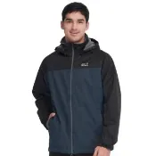 【Jack wolfskin 飛狼】男 經典款 防風防潑水保暖外套 內刷毛衝鋒衣(黑配藍)