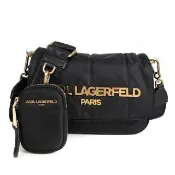 【KARL LAGERFELD 卡爾】卡爾金字LOGO防潑水尼龍二合一斜背包 (黑色)