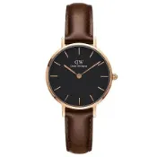 DW Daniel Wellington 布里斯托深棕色皮帶石英腕錶-金框/28mm(DW00100221)
