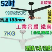 工業吊扇 36 42 52 吋 台灣製造 內建IC款 吊扇 工業扇 三葉吊扇 鐵葉 壁控 遙控 白色 黑色 北歐 工業風