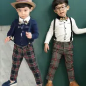 韓版男童紳士領結吊帶褲套裝(薄款)100-130cm/四件套花童禮服西裝西服/拜年裝/婚禮進場/音樂發表會