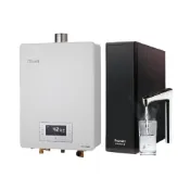 (店+)【林內】RUA-C1620WF 屋內型16L強制排氣熱水器 搭配 Rewatt YO-50 瞬熱式廚下型雙溫省錢王-專業服務