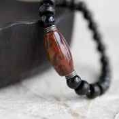 赤燼 - 戰國紅瑪瑙 黑碧璽 椰片 S925 銀 手串