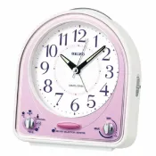 大高雄鐘錶城 seiko SK037 精工鐘 (QHP003P) 夜/燈光效果音樂展示功能鬧鐘(粉白)/14.3*12.9*7 cm｜樂天領券現折★全館特惠中★指定刷卡回饋10%