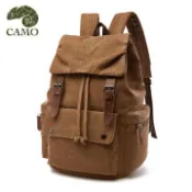 品樂 【CAMO】韓版帆布學院風旅行後背包可放15吋電腦咖啡色)