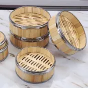 💥臺灣出貨💥傢用蒸籠飯蒸屜竹製小籠包蒸飯籠不銹鋼包邊蒸格廣式早茶餐廳籠格hhfoofhhhffff123