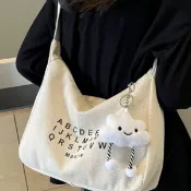 休閑帆布斜挎包女新款大學生上課潮牌小眾百搭通勤單肩餃子包 UM有米家居
