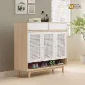 WAKUHOME 瓦酷家具Antony極簡北歐風白楓木4尺藤編鞋櫃(透氣門設計)-寬121*深40*高120