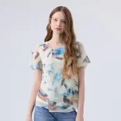 【ILEY 伊蕾】水彩金蔥線條活片雪紡上衣(白色；M-XL；1242311421)
