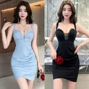 夜總店女裝性感弔帶連衣裙顯瘦緊身包臀短裙露背低胸夜場衣服 洋裝 正韓 禮服 連身裙 包臀裙