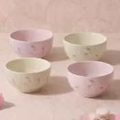 【STAUB】Hello Kitty 粉紅奶酪&燕麥白圓形陶瓷餐碗12cm雙色4件組-凱蒂花語(德國雙人集團官方直營)