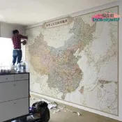 【公司現貨】復古中國地圖壁畫世界地圖壁紙辦公室書房背景牆布沙發電視壁布