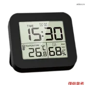 LCD溫溼度計 時鐘 計時器 可循環計時兩組鬧鈴電子鬧鐘 出貨不帶電池 英文款 黑色
