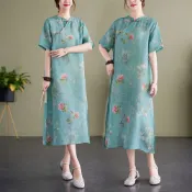(店+)【Paiya 派亞】新式旗袍棉麻裙盤扣休閒渡假洋裝宴會禮服M-2XL連衣裙