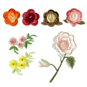 台灣製 絲絨花型 玫瑰花 山茶花 小花 花朵 花形 薔薇 貼布繡 燙布貼 刺繡布貼 電繡布貼【恭盟】