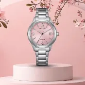 【CITIZEN 星辰】Eco-Drive 簡約大氣 光動能腕錶 女錶 手錶-33.5mm粉色 FE6121-67X