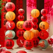 【台灣現貨】紅色紙燈籠 圓形可折疊燈籠 春節燈籠 過年佈置 新年裝飾 元宵節掛飾 喜慶節慶佈置 囍字 婚禮佈置 結婚喜慶