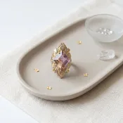 高品質 - 復古 S925 銀電鍍 18K 金鑲嵌天然紫黃晶宮廷戒指