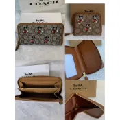 「現貨」+「預購」COACH美國outlet款 米奇刺繡緹花女士長夾 卡夾 短夾 零錢包 皮夾