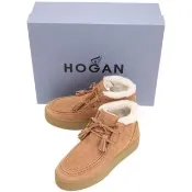 【HOGAN】Cool 羊毛內襯麂皮流蘇厚底綁帶短靴-棕色(沙漠靴 短靴 麂皮)