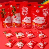 新年夾鏈袋 招財貓 密封袋 餅乾袋 封口袋 過年糖果袋 年節牛軋糖 包裝袋 雪Q餅 手提夾鍊袋 烘焙包裝自立袋 手提袋