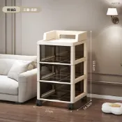 (店+)【巧可】簡約現代風收納櫃 收納櫃抽屜式 塑料床頭儲物櫃 加厚零食置物架 可移動儲物櫃 奶油透茶【三層高款】