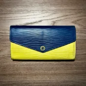 《595_Vintage》 Louis Vuitton 海岸遺夢藍黃波紋長夾
