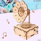 歡迎光臨 🎊朴舍嚴選家居木製DIY八音盒音樂盒3D立體拼圖 留聲機鋼琴摩天輪小屋磨坊豎琴 模型材料包勞作