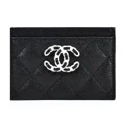 【CHANEL 香奈兒】新款經典LOGO菱格紋小牛皮卡片夾(黑色)