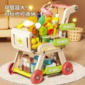 🔥兒童購物車🔥38件玩具🔥家家酒🔥可伸縮手把 38件超市小推車仿真彌月滿月禮金屬 手推滑行車 過生日 新年禮物 過家家
