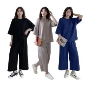 【QIDINA】出清特價/舒適免搭配舒適居家休閒套裝-B(大尺碼睡衣女 七分褲 運動套裝 短袖睡衣套裝居家服)