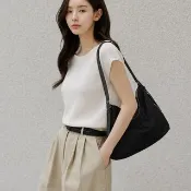 supportingrole黑色輕量垂墜肩斜背文青月牙通勤包