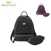 【BAGGLY&CO】多隔層菱格紋真皮尼龍防盜後背包+胸腰包 多隔層 防盜包 防盜後背包 真皮後背包 輕量尼龍包 防潑水