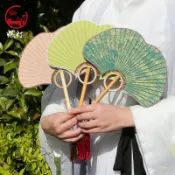 √✔客製化 手扇燃燈 創意 銀杏 團扇 文創 宣紙 扇子 空白 半生熟 宮扇 異形 雙面 書法 繪畫扇