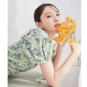 Coco Deal綠色宮廷風碎花澎袖修身洋裝 // M