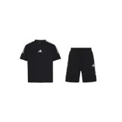 (店+)【adidas 愛迪達】KX0521 adidas U TRACKSUIT 圓領套頭三條紋短袖T恤舒適中腰系帶短褲休閒運動套裝 男女同款