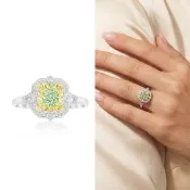 【AURORA 歐羅拉】限量-GIA 0.44克拉 天然稀有綠鑽  真鑽 18K金 鑽戒 婉約(Fancy Light Yellow Green)