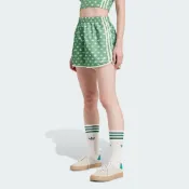 ADIDAS 短褲 MONO 3S SHORTS 綠色 滿版 三葉草 緞面短褲 女 IX0931